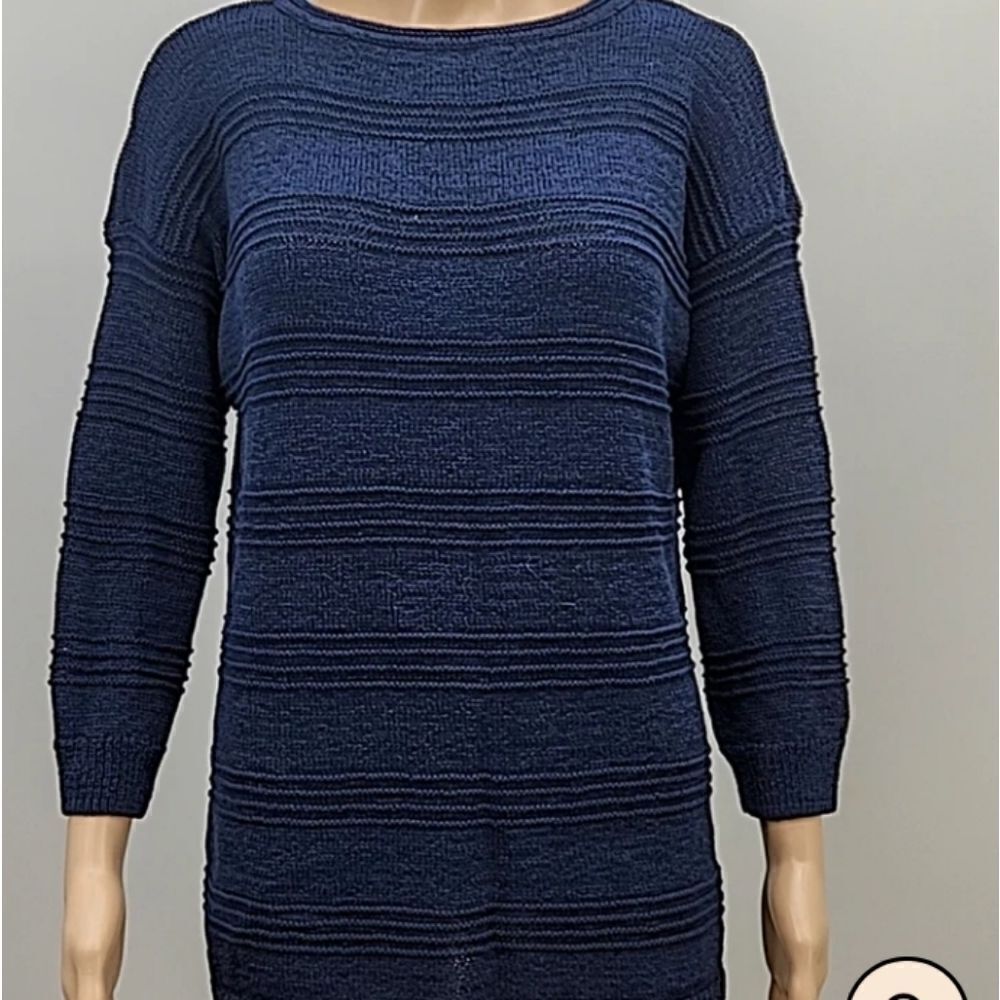 American Living Boat Neck Women's Sweater Navy M Cotton Blend Knitted 3/4 Sleeve